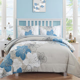 Floral Comforter Set, King Size, Blue Floral 3-Piece Bedding, Soft Microfiber for All Seasons - Extra Image