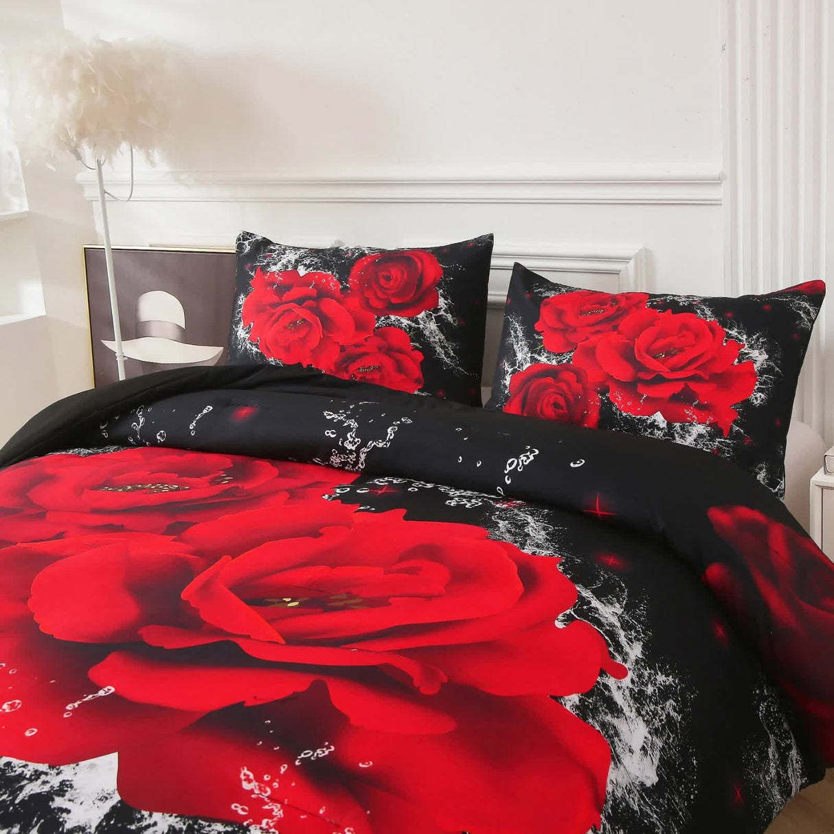 Chill Haven Red Rose 3??iece Comforter Bundle ??Relax & Recharge Style