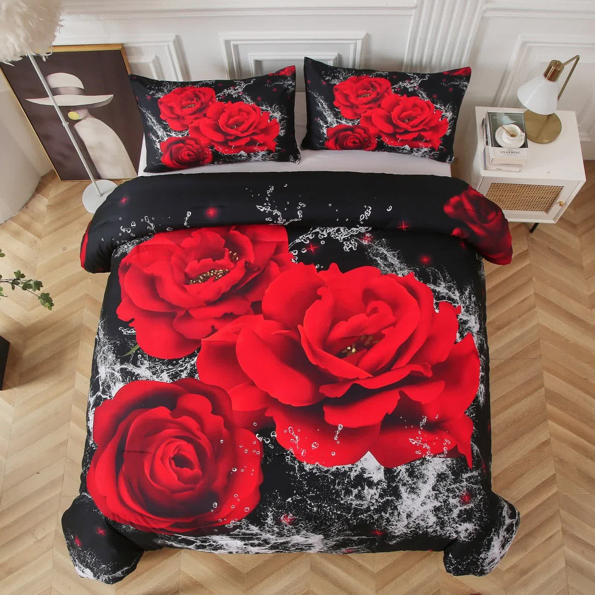 Chill Haven Red Rose 3??iece Comforter Bundle ??Relax & Recharge Style