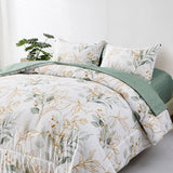 Soft Leaves Comforter Set, King Size, Plush Quilted Bedding with Pillowcases