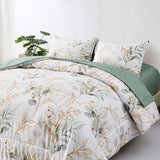 Soft Leaves Comforter Set, King Size, Plush Quilted Bedding with Pillowcases - Front View