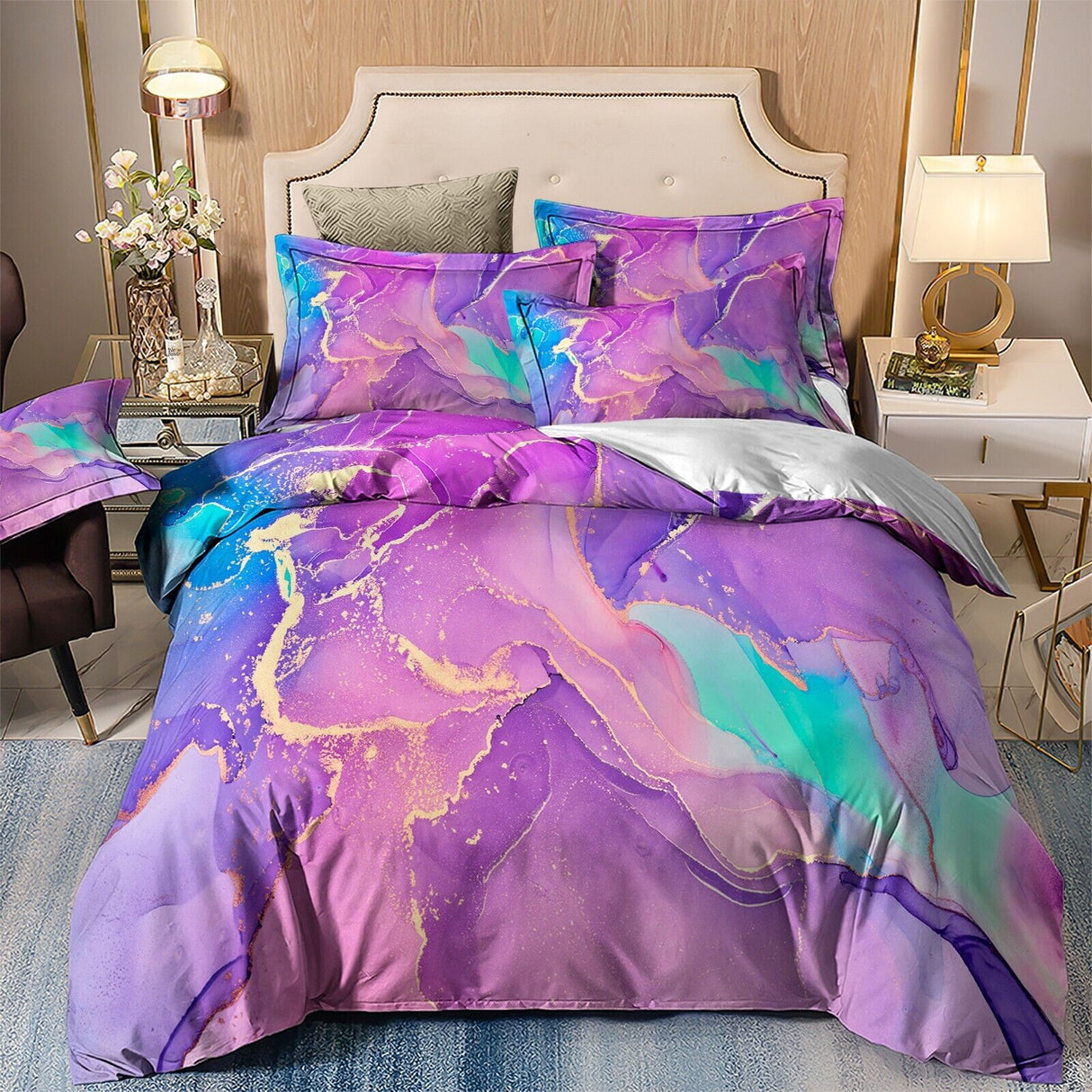 Elegant Marble Quilt Set, Queen Size, Soft & Cozy Microfiber Bedding
