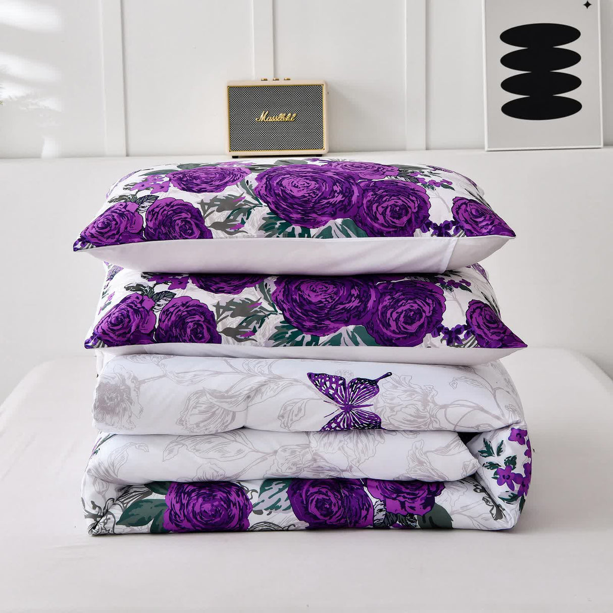 Luxe Loft Purple rose Quilted Comforter & Shams ??Trending 3??iece Set