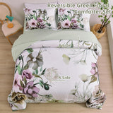 Floral Comforter Set, King Size, Green Floral 3-Piece Bedding, Soft Microfiber for All Seasons - Front View