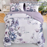 Floral Comforter Set, King Size, Purple Floral 3-Piece Bedding, Soft Microfiber for All Seasons - Side View