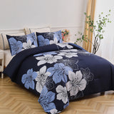 King Comforter Set, Navy Blue Floral 3-Piece Bedding, Soft Microfiber for All Seasons - Front View