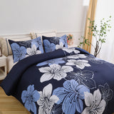 King Comforter Set, Navy Blue Floral 3-Piece Bedding, Soft Microfiber for All Seasons - Side View