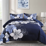 King Comforter Set, Navy Blue Floral 3-Piece Bedding, Soft Microfiber for All Seasons - 45-Degree Angle