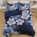 King Comforter Set, Navy Blue Floral 3-Piece Bedding, Soft Microfiber for All Seasons - Rear View