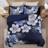 King Comforter Set, Navy Blue Floral 3-Piece Bedding, Soft Microfiber for All Seasons - Close-Up Angle