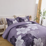 King Comforter Set, Dark Purple Floral 3-Piece Bedding, Soft Microfiber for All Seasons - Front View
