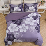 King Comforter Set, Dark Purple Floral 3-Piece Bedding, Soft Microfiber for All Seasons - Top-Down View
