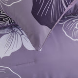 King Comforter Set, Dark Purple Floral 3-Piece Bedding, Soft Microfiber for All Seasons - Rear View