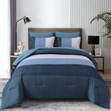 Navy Blue Comforter Set, King Size, Striped 3-Piece Bedding Collection - Front View