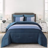 Navy Blue Comforter Set, King Size, Striped 3-Piece Bedding Collection - Side View