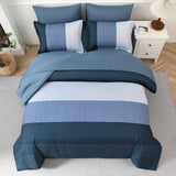 Navy Blue Comforter Set, King Size, Striped 3-Piece Bedding Collection - Top-Down View