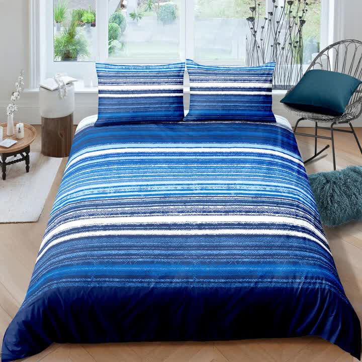 Nordic Calm stripes Blue 3??iece Comforter Set ??Scandi Chic Vibes