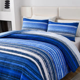Nordic Calm stripes Blue 3‑Piece Comforter Set – Scandi Chic Vibes - Front View