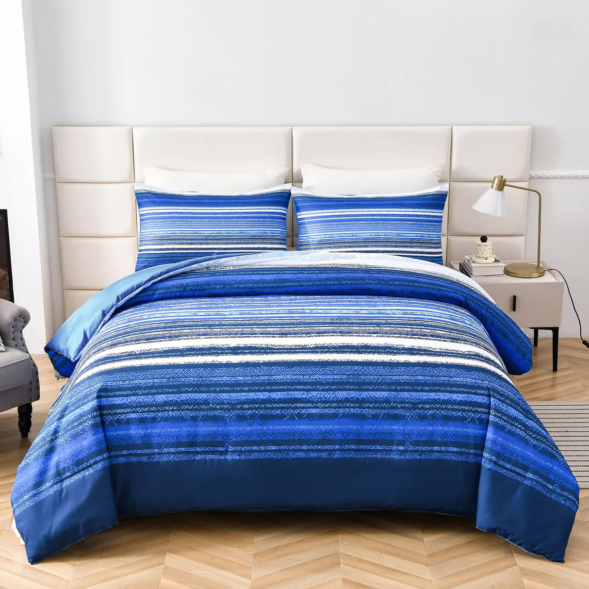 Nordic Calm stripes Blue 3??iece Comforter Set ??Scandi Chic Vibes