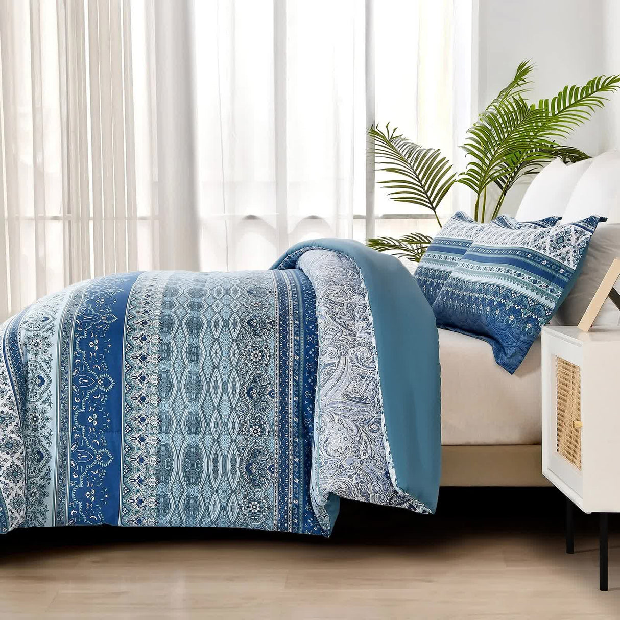 Boho Vibes blue Bedding Set ??3??iece Comforter & Pillow Covers