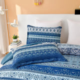 Boho Vibes blue Bedding Set – 3‑Piece Comforter & Pillow Covers - Top-Down View