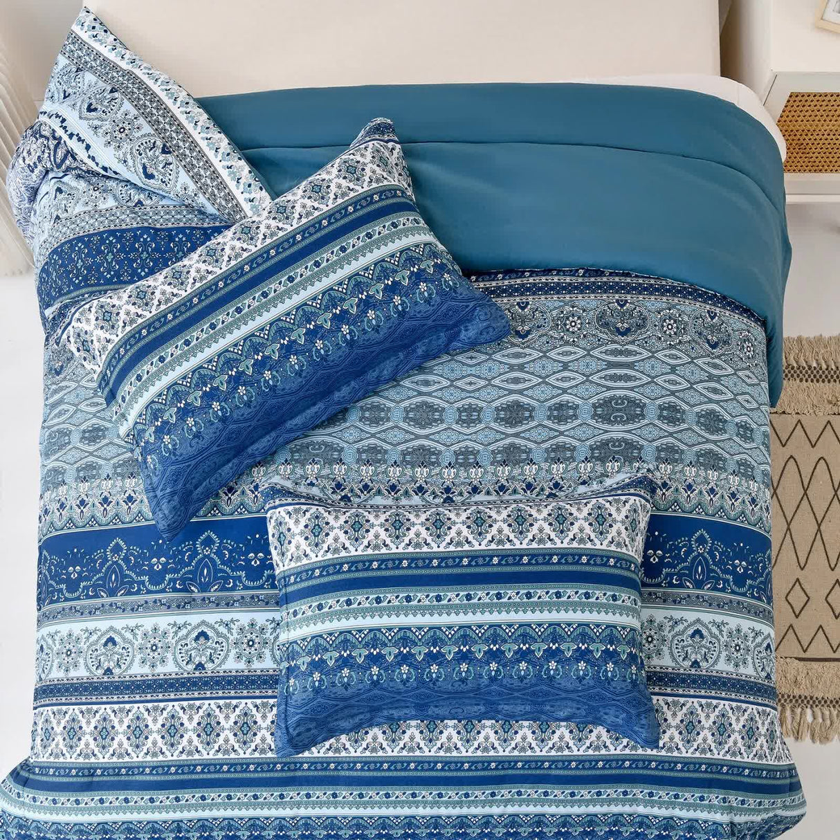Boho Vibes blue Bedding Set ??3??iece Comforter & Pillow Covers