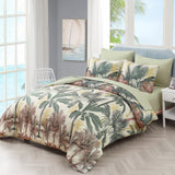Soft Floral Leaf Comforter Set, King Size, Warm Quilted Bedding with Pillowcases - Front View