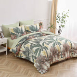 Soft Floral Leaf Comforter Set, King Size, Warm Quilted Bedding with Pillowcases - Top-Down View