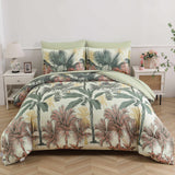 Soft Floral Leaf Comforter Set, King Size, Warm Quilted Bedding with Pillowcases - Rear View