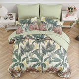 Soft Floral Leaf Comforter Set, King Size, Warm Quilted Bedding with Pillowcases - Close-Up Angle