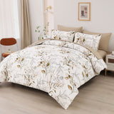 Soft Floral Leaf Comforter Set, King Size, Plush Quilted Bedding with Pillowcases - Top-Down View