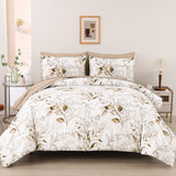Soft Floral Leaf Comforter Set, King Size, Plush Quilted Bedding with Pillowcases - Rear View