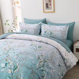 Soft Floral Leaf Comforter Set, King Size, Quilted Cozy Bedding with Pillowcases - Side View