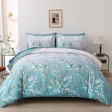 Soft Floral Leaf Comforter Set, King Size, Quilted Cozy Bedding with Pillowcases - Top-Down View