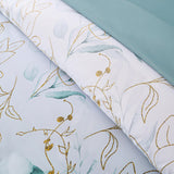 Soft Floral Leaf Comforter Set, King Size, Quilted Cozy Bedding with Pillowcases - Rear View