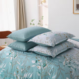 Soft Floral Leaf Comforter Set, King Size, Quilted Cozy Bedding with Pillowcases - Close-Up Angle