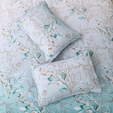 Soft Floral Leaf Comforter Set, King Size, Quilted Cozy Bedding with Pillowcases - Low Angle