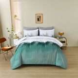 Floral Stripes Comforter Set, King Size, Plush 3-Piece Bedding with Pillowcases - Front View