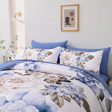 Plush Floral Comforter Set, King Size, Winter Quilted Bedding with Pillowcases - Front View