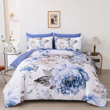 Plush Floral Comforter Set, King Size, Winter Quilted Bedding with Pillowcases - Side View