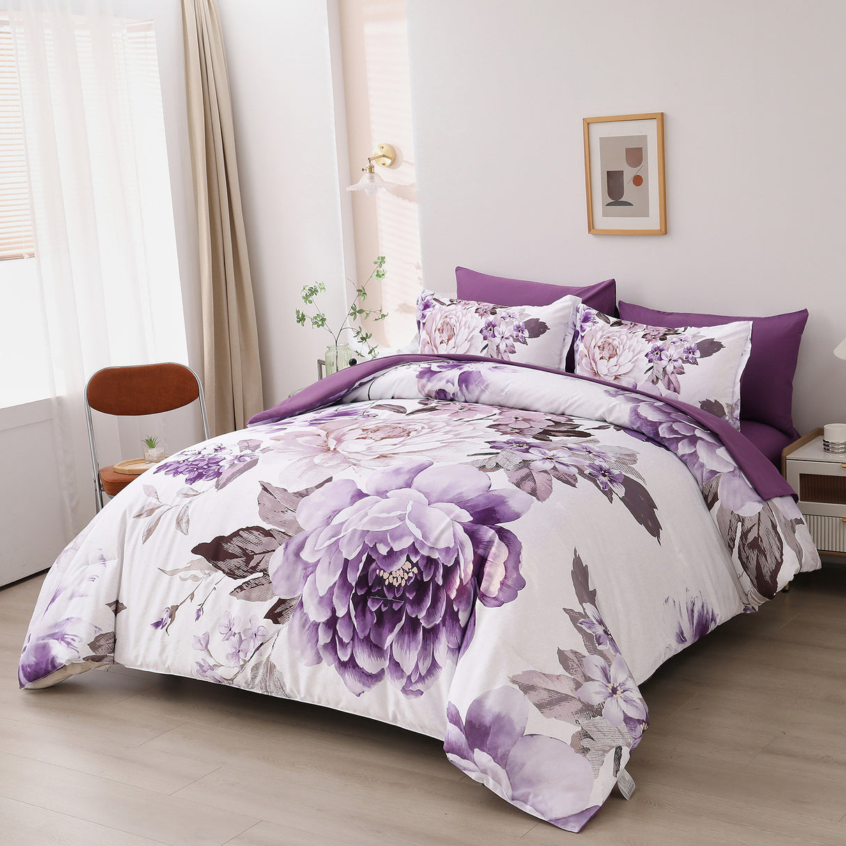 Chic Floral Print Quilt Set, Available in Queen/King, Cozy and Durable Bedding with Pillow Shams
