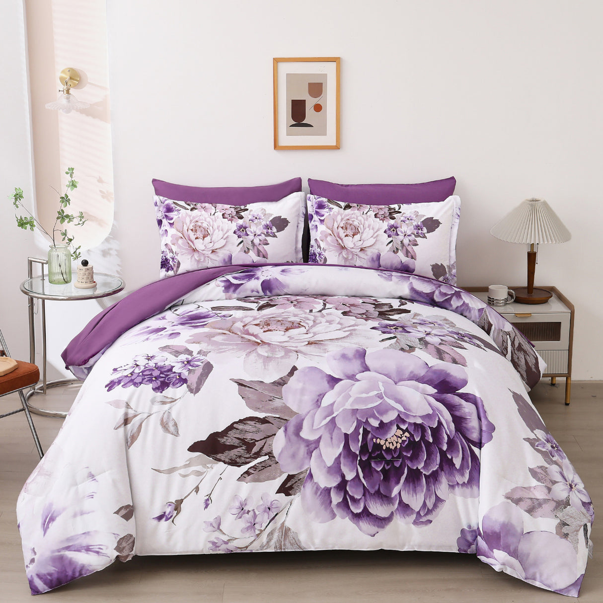 Chic Floral Print Quilt Set, Available in Queen/King, Cozy and Durable Bedding with Pillow Shams