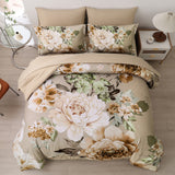 Cozy Floral Comforter Set, King Size, Quilted Warm Bedding with Pillowcases - Top-Down View