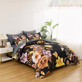 Soft Floral Leaf Comforter Set, King Size, Quilted Bedding with Pillowcases - Side View