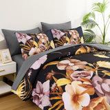 Soft Floral Leaf Comforter Set, King Size, Quilted Bedding with Pillowcases - Top-Down View
