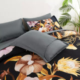 Soft Floral Leaf Comforter Set, King Size, Quilted Bedding with Pillowcases - Rear View