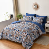 Floral Stripes Comforter Set, King Size, Elegant 3-Piece Bedding with Pillowcases - Front View