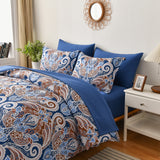 Floral Stripes Comforter Set, King Size, Elegant 3-Piece Bedding with Pillowcases - Side View