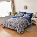 Floral Stripes Comforter Set, King Size, Elegant 3-Piece Bedding with Pillowcases - Top-Down View