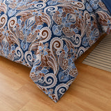 Floral Stripes Comforter Set, King Size, Elegant 3-Piece Bedding with Pillowcases - Close-Up Angle